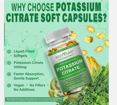 Potassium Supplement Softgels, High Absorption Potassium Citrate 1000Mg for Musc