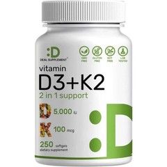 DEAL SUPPLEMENT Vitamin D3 K2 5000IU Softgel, 2-1 Complex, 250 Total Count