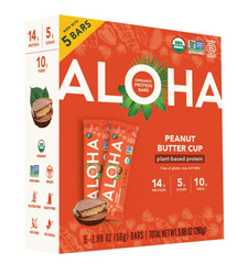 Aloha Plant-Based Protein Bars, Peanut Butter Cup, 5 Count, 3-Pack